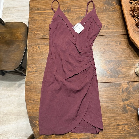 Free People Dylan Burgundy Wrap Mini Dress - Picture 2 of 8